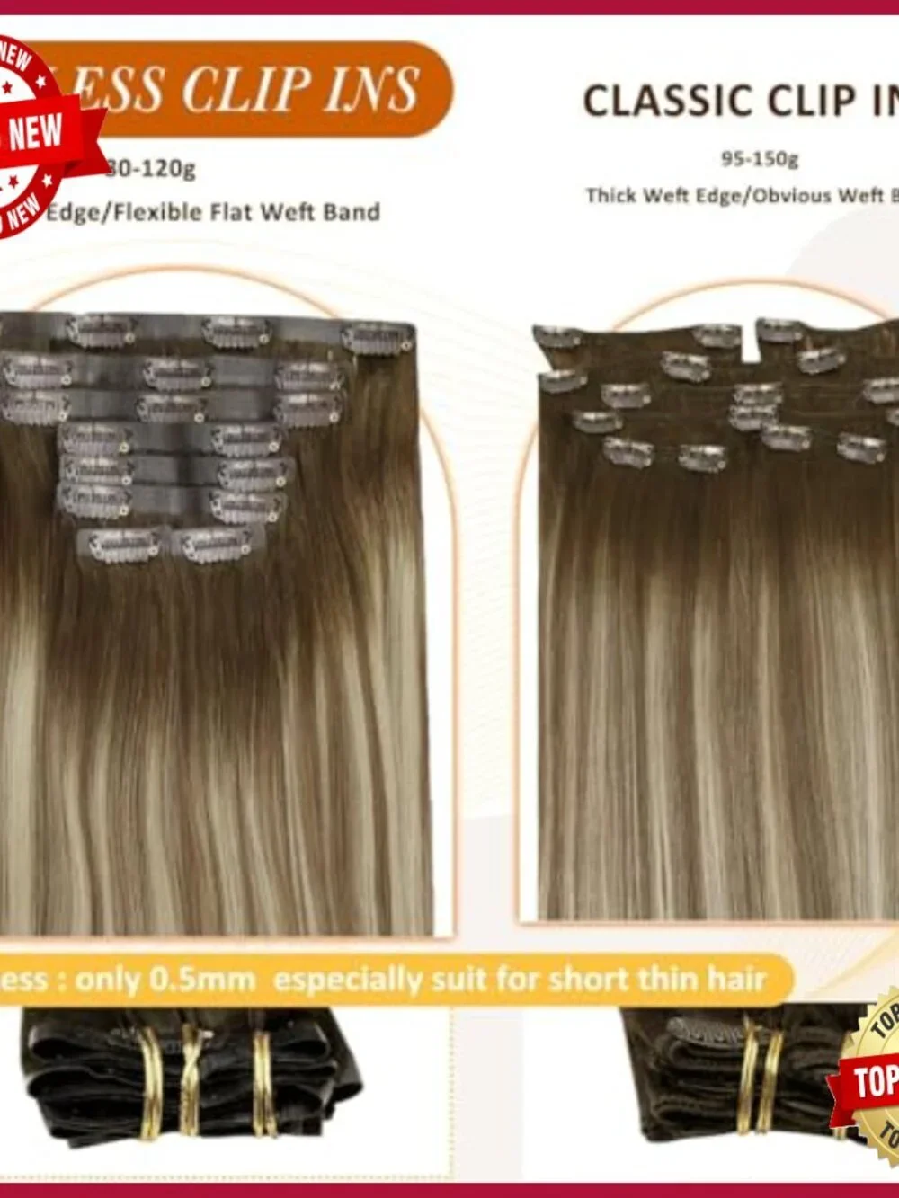 18 Inch Human Hair Clip-In Extensions 120g 8 Piece Set Heat-Style Friendly
